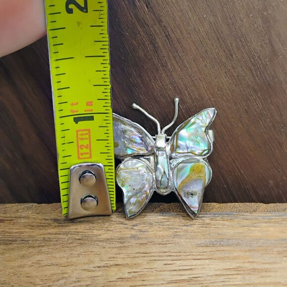 Vtg Signed Bell 3 LMT 925 Sterling Silver & Abalone Shell Butterfly Brooch Pin - Picture 3 of 5